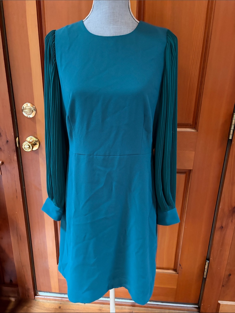 J. Crew Teal Long-Sleeve Pleated-Sleeve Dress